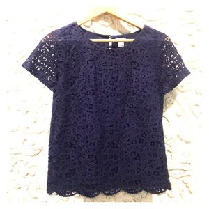 J. Crew Factory lace tee. Indigo blue.